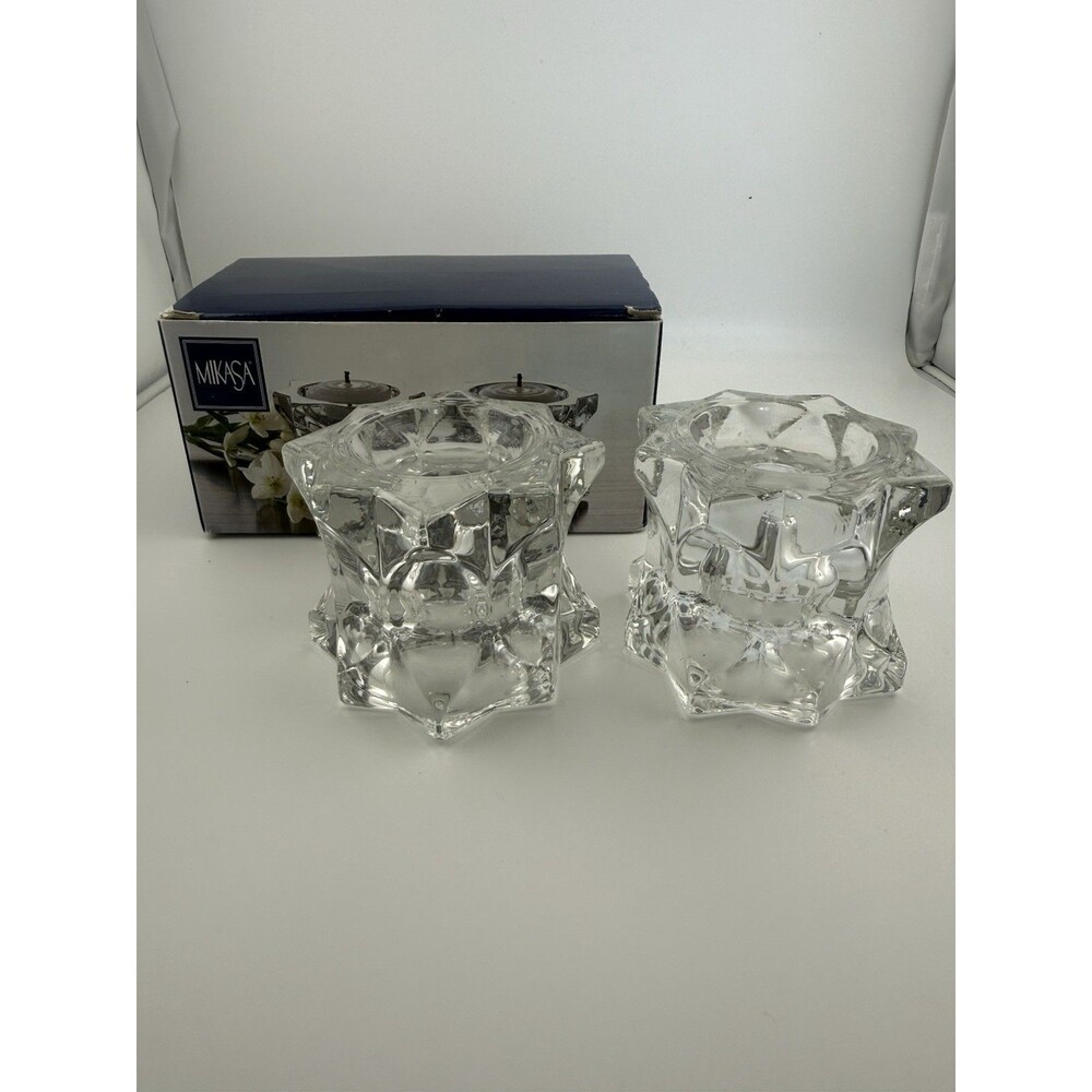 Mikasa Sparkling Star Voltive Tea Light Candleholder Glass Set of 2